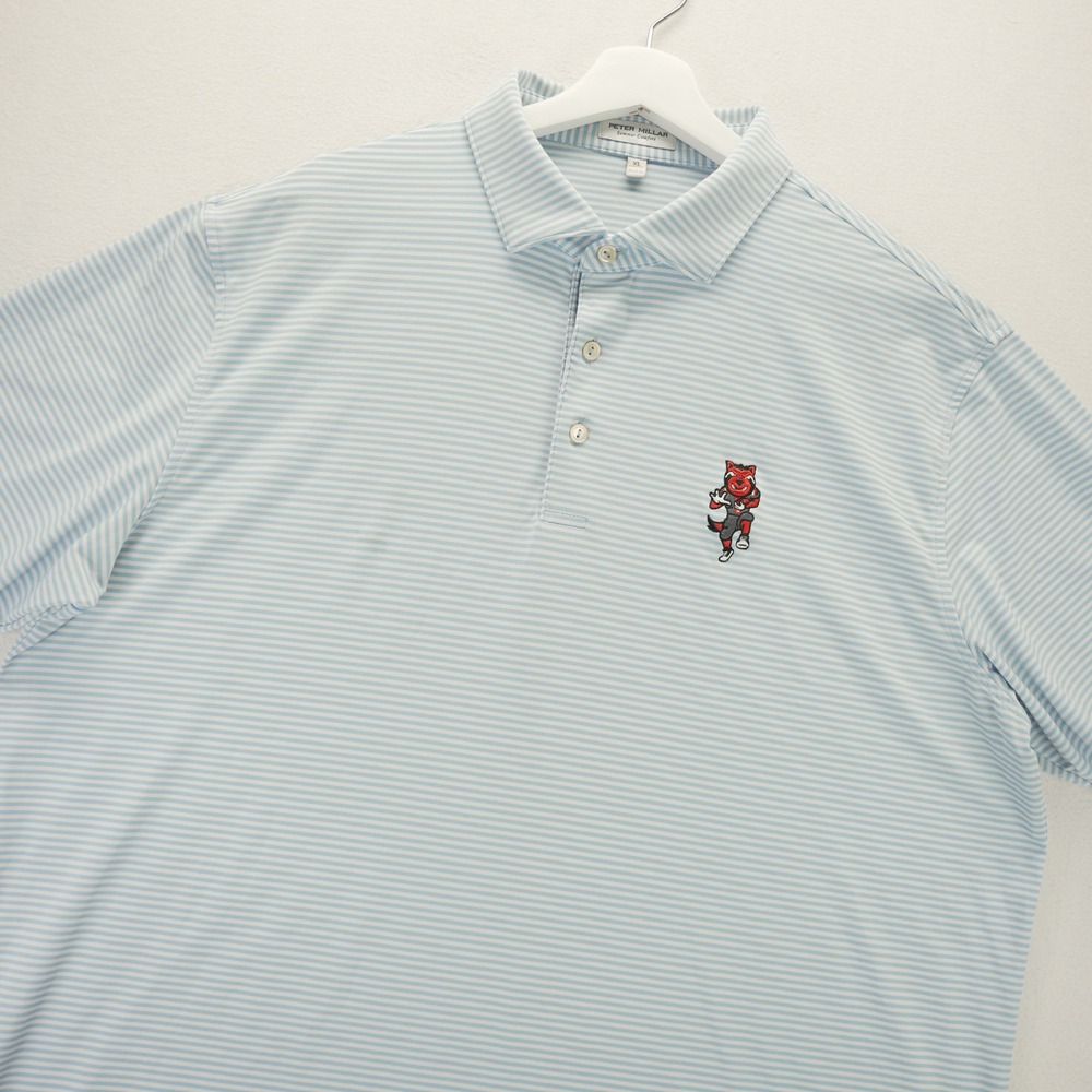 Peter Millar Summer Comfort Polo Shirt Mens XL Blue Stripe Arkansas Red Wolves